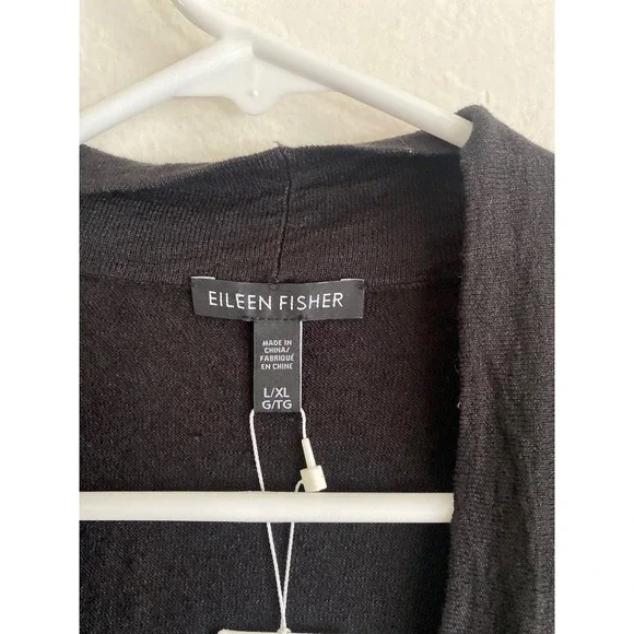 NEW Eileen Fisher Organic Linen Crepe Stretch Short Cardigan Black L/XL - Picture 4 of 12